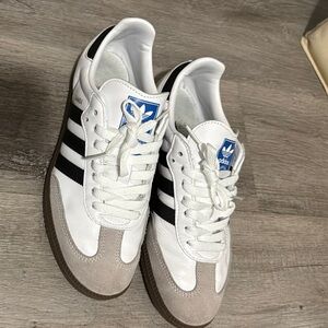 Adidas White and Black Sneakers with Gray Suede